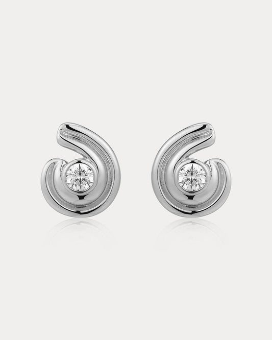 Silver Wave Bezel Twist Studs