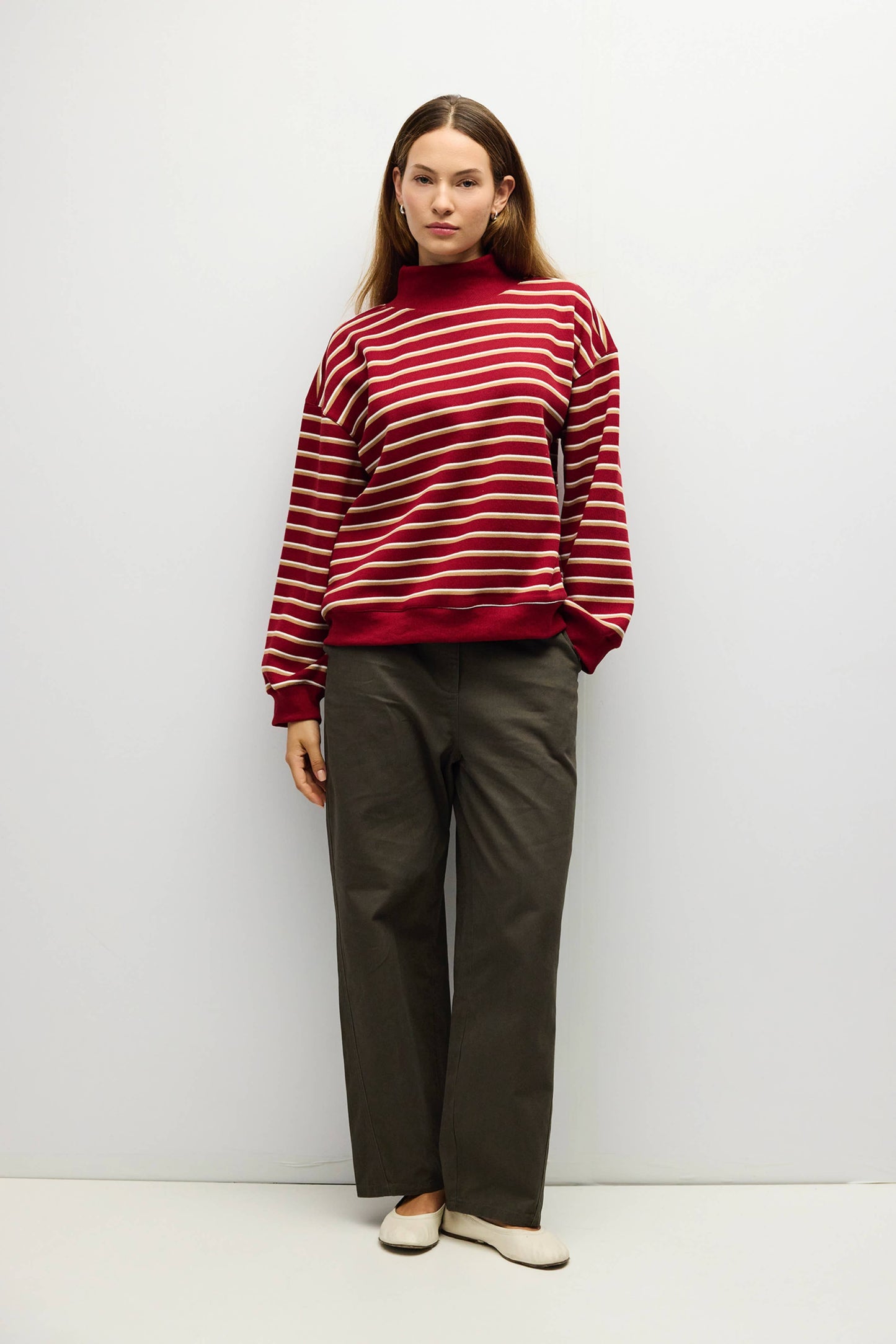 Red and Tan Striped Funnel Neck Fleece