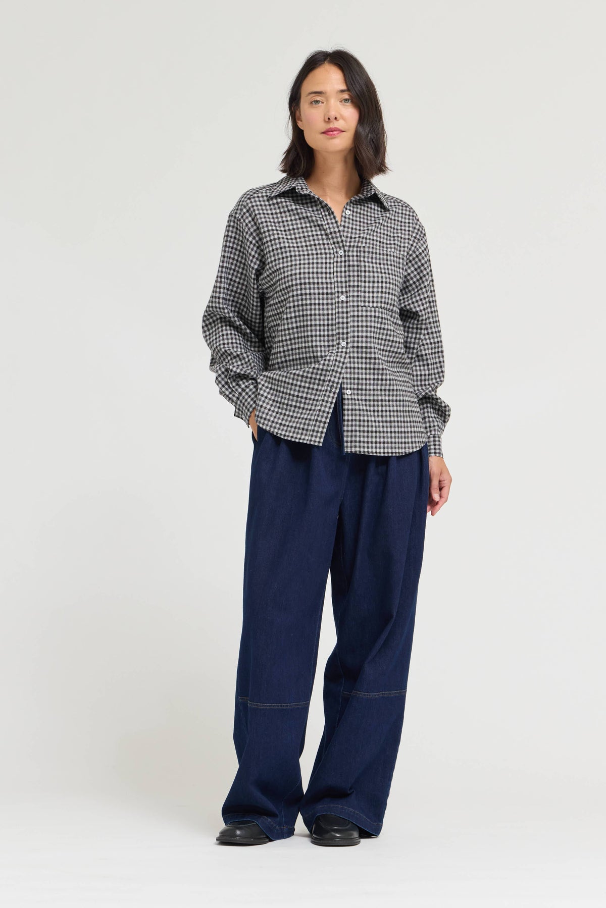 Black Checkered Flannel Button-Down Shirt