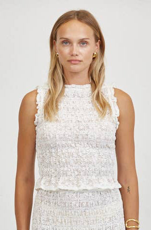 White Lace Smocking Sleeveless Top