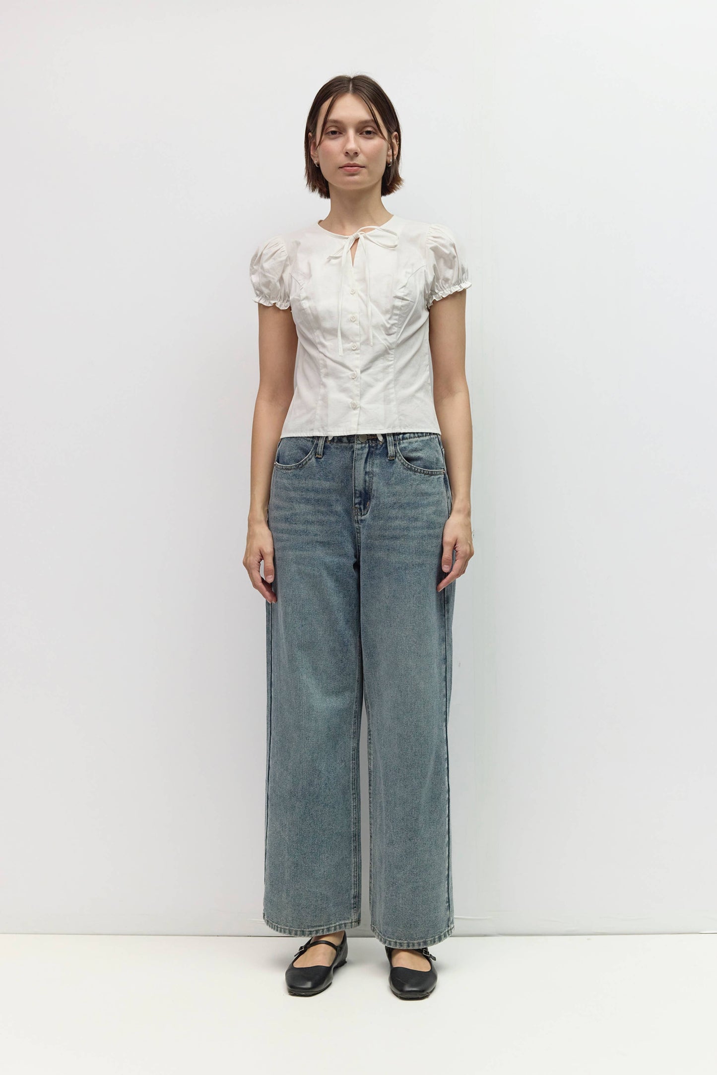 White Button Up Tie Blouse