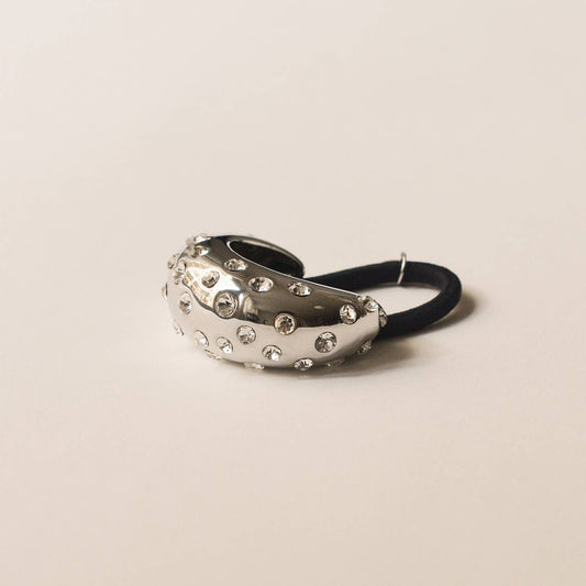 Silver Crystal Crescent Metal Cuff Ponytail Hair Tie