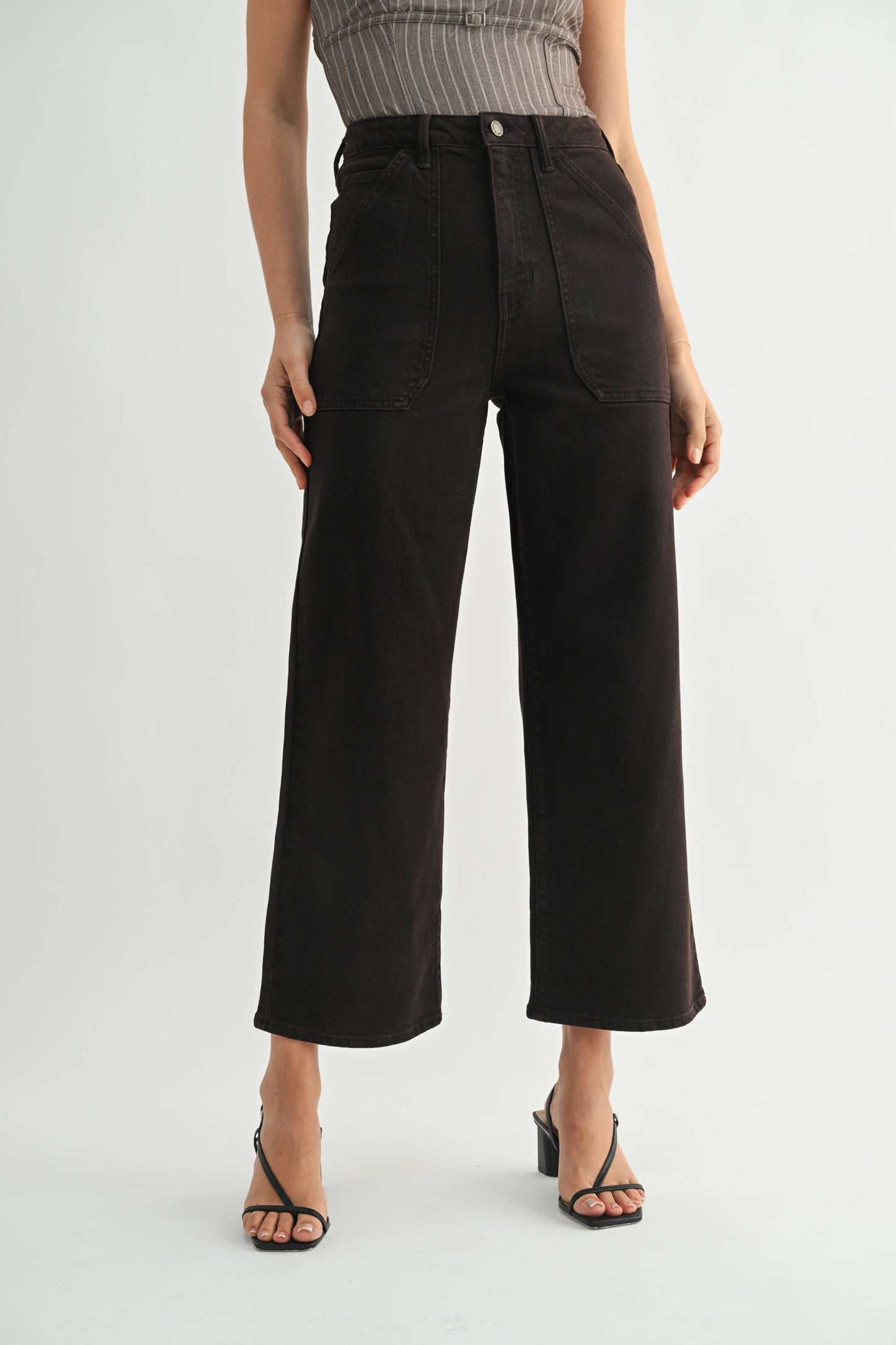 Chocolate High Rise Utility Pocket Wide Leg Jean