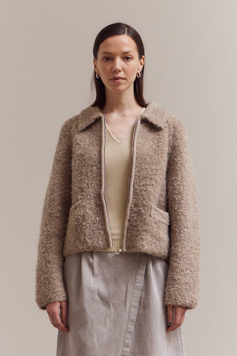 Boucle Knitted Zip-Up Jacket