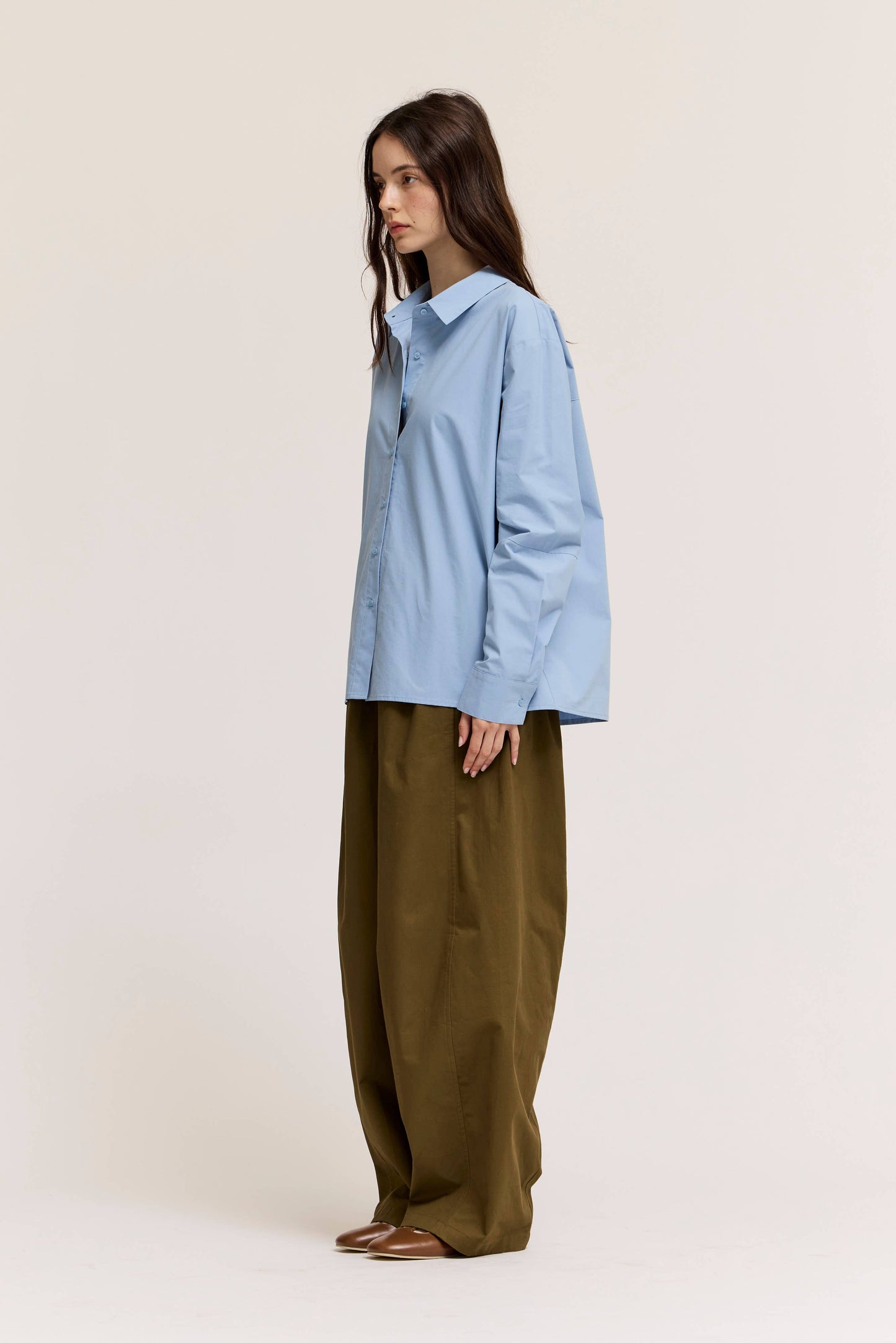 Slate Blue Drop Shoulder Cotton Shirt