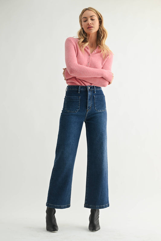 Dark Wash Patch Pocket Wide Leg Jean