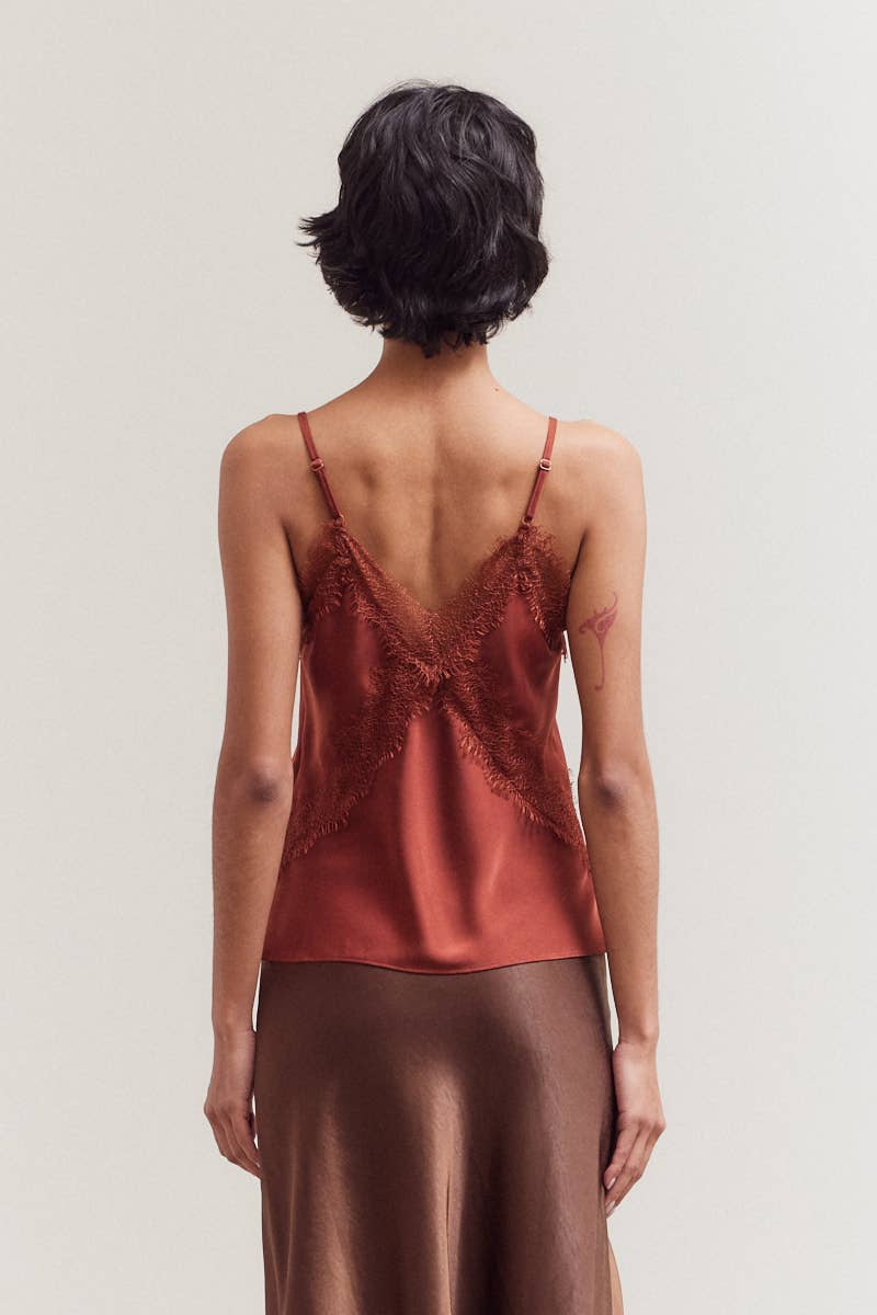 Brick Satin Lace Cami Blouse