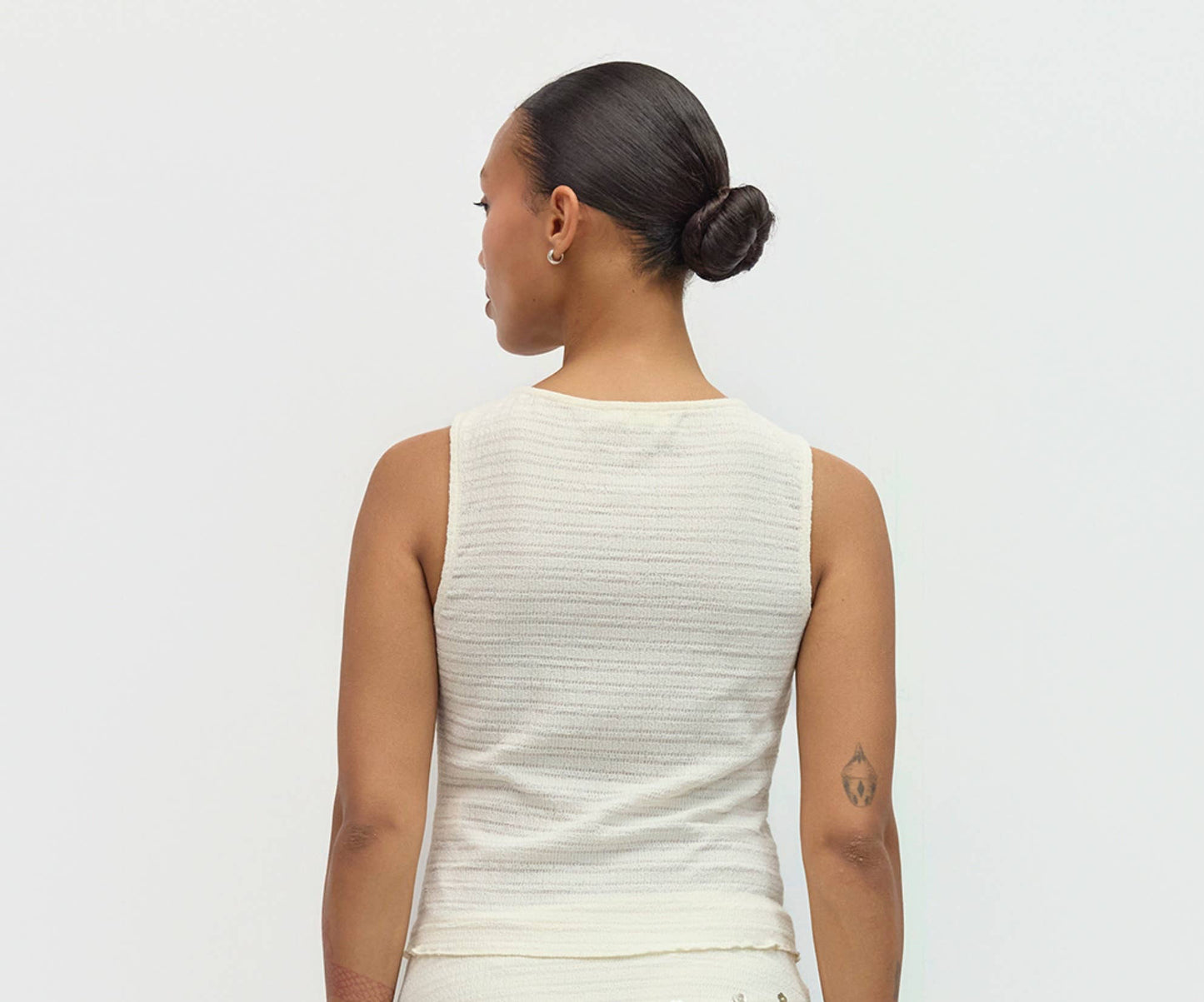 Ivory Textured Knit Mixed Button Top