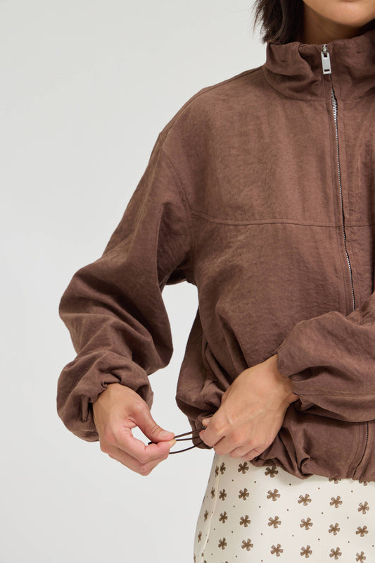 Chocolate High Collar Cinched Jacket