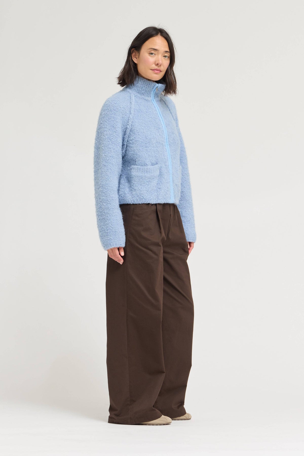 Funnel Neck Zip-Up Sweater Jacket