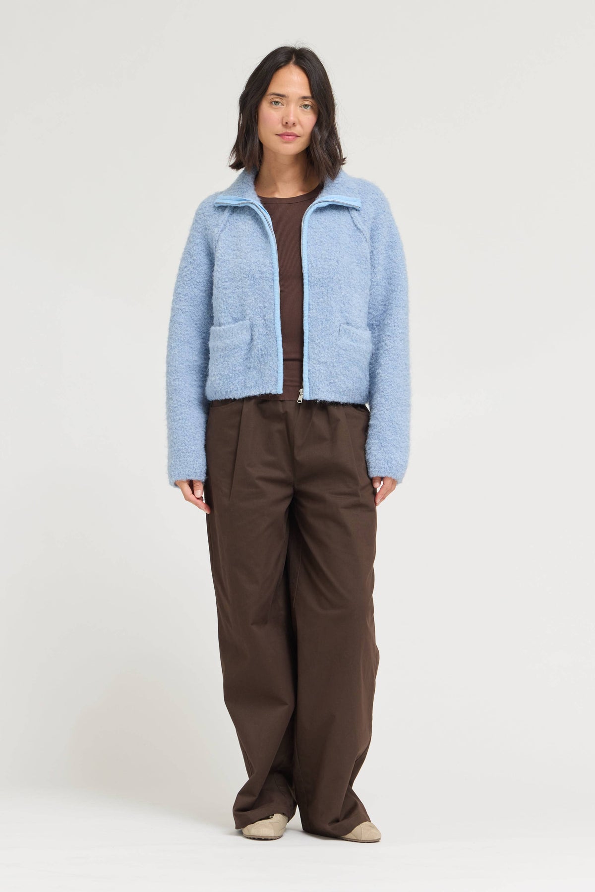 Funnel Neck Zip-Up Sweater Jacket