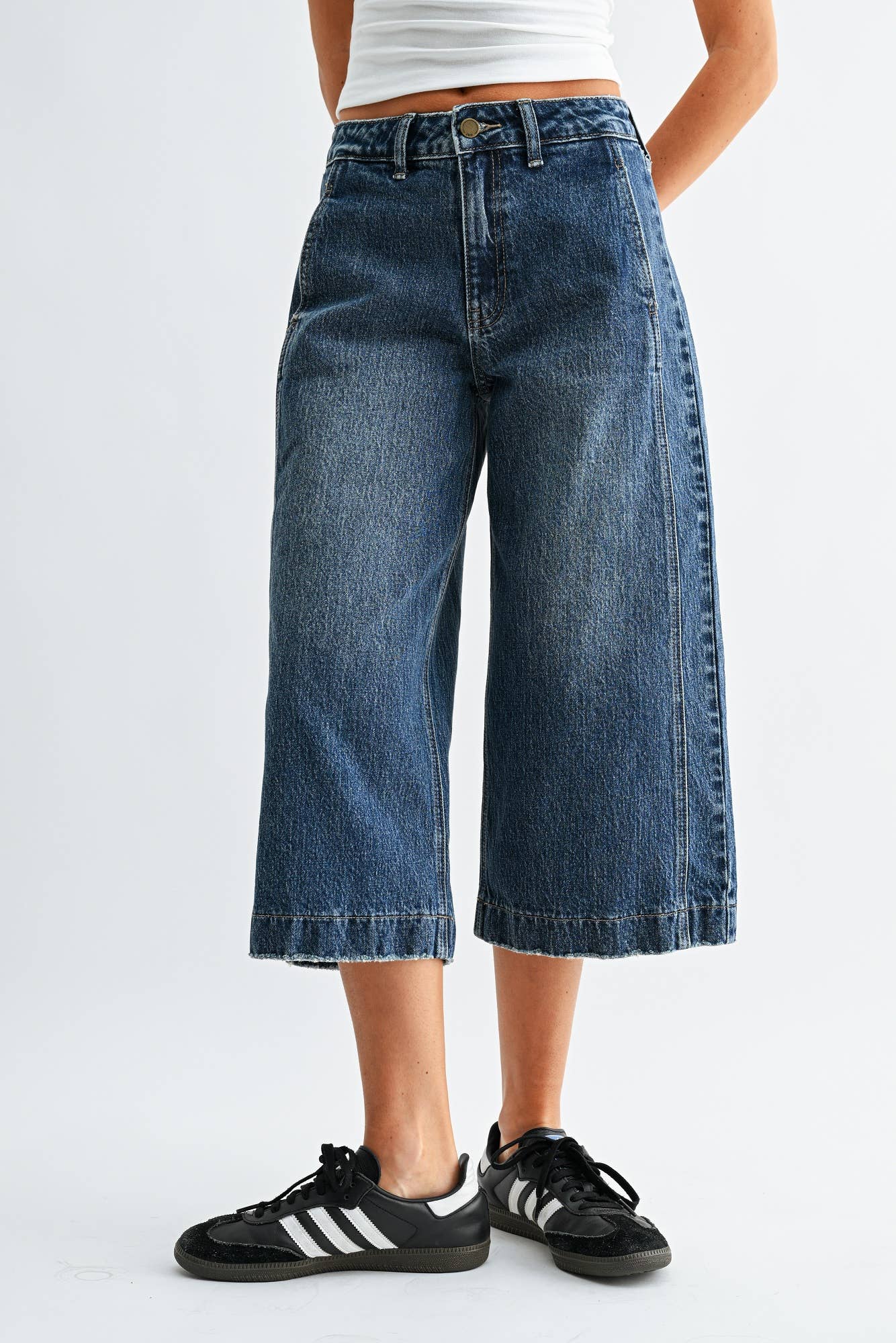 Dark Denim Sideseam Wide Capri
