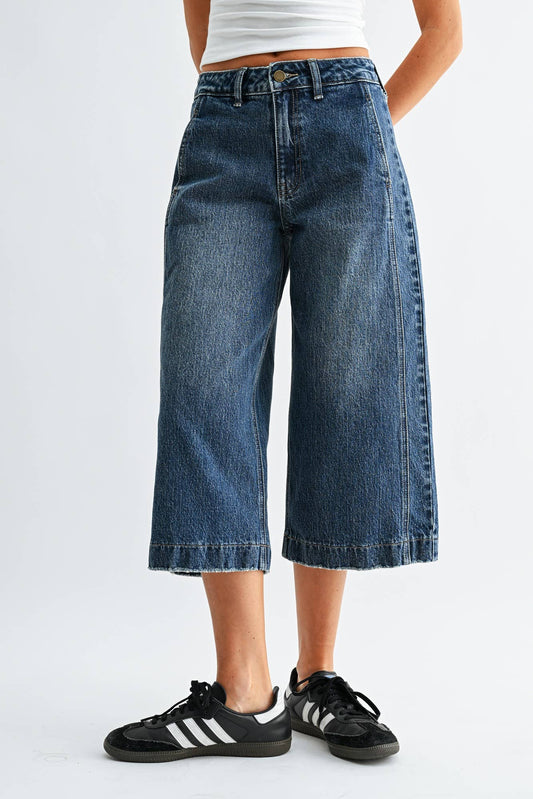 Dark Denim Sideseam Wide Capri