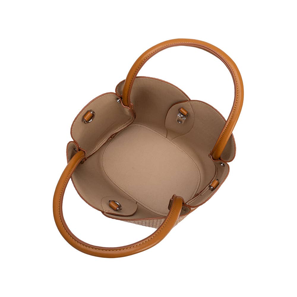 Tulip Raffia Embossed Top Handle Bag