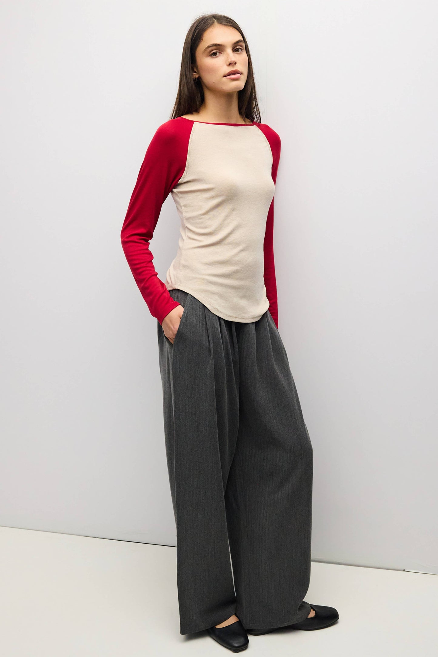 Contrast Raglan Long Sleeve Knit Top