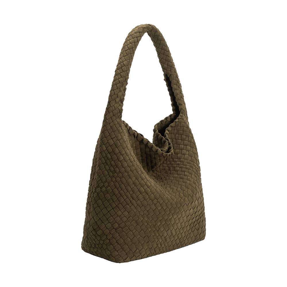 Johanna Pine Suede Woven Vegan Shoulder Bag
