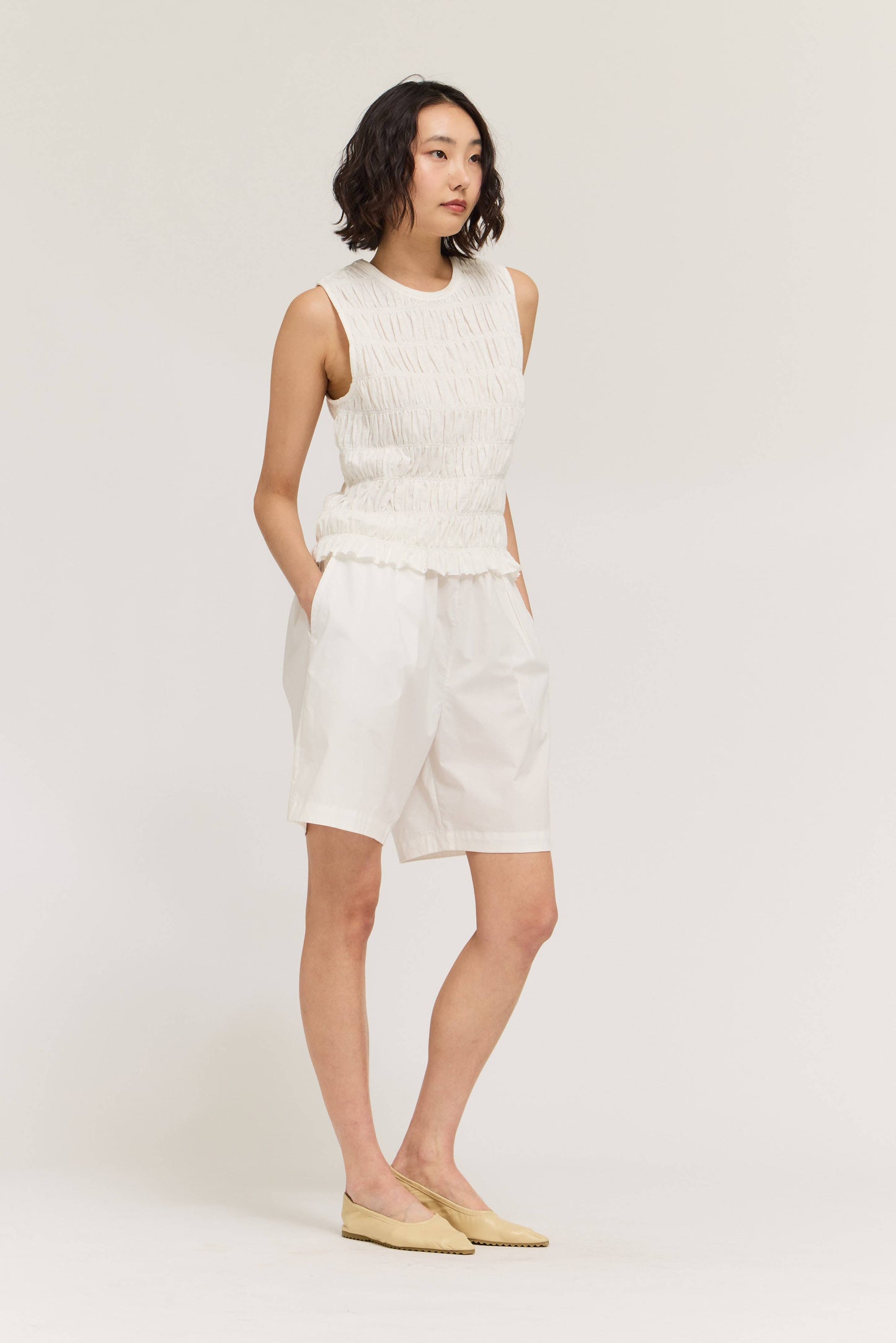 White Smocked Cotton Tank