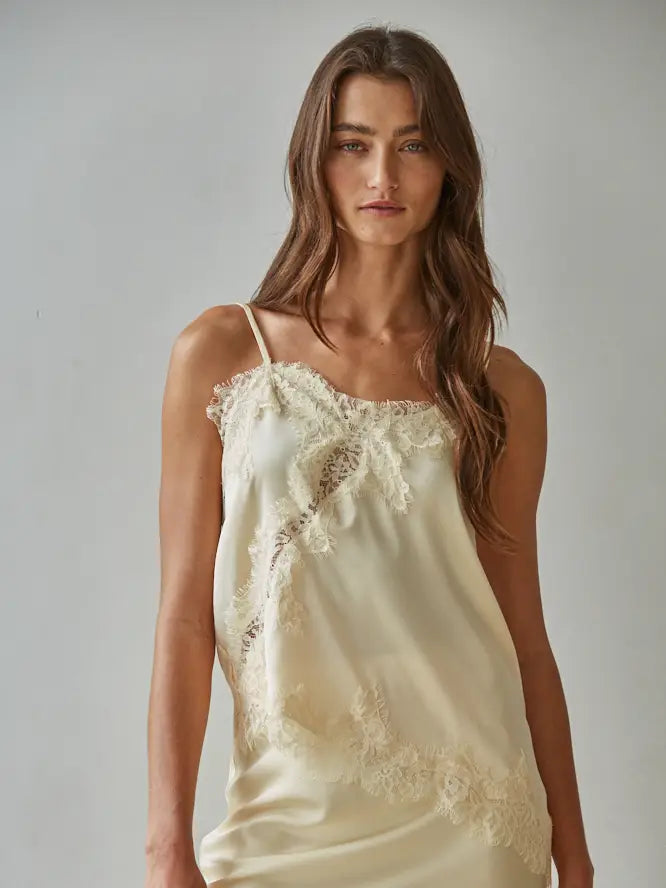 Butter Yellow Satin Lace Cami