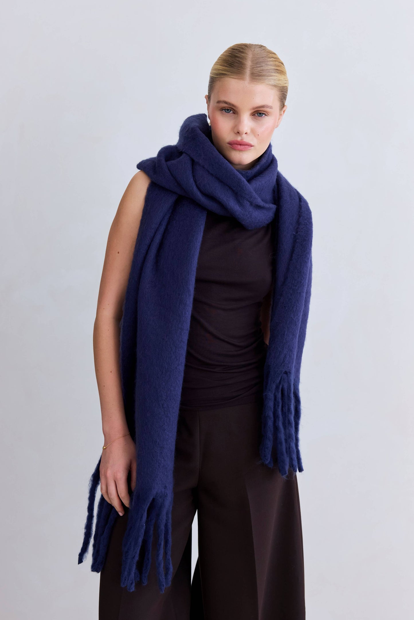 Midnight Blue Brushed Oversized Scarf