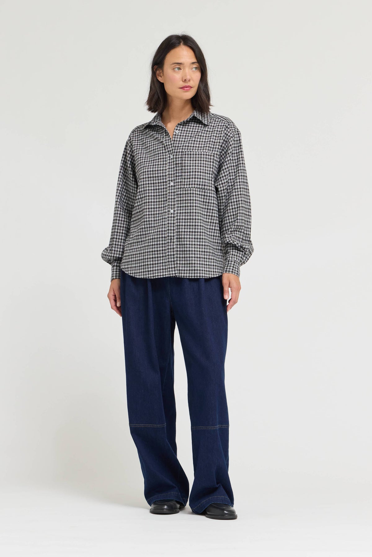 Black Checkered Flannel Button-Down Shirt