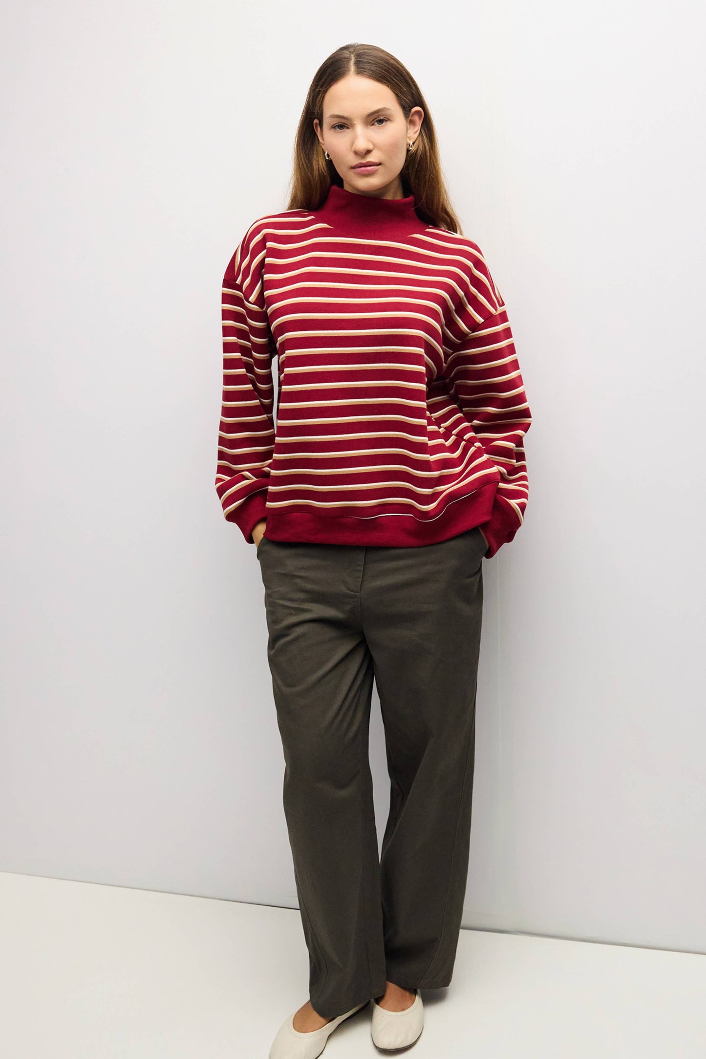 Red and Tan Striped Funnel Neck Fleece