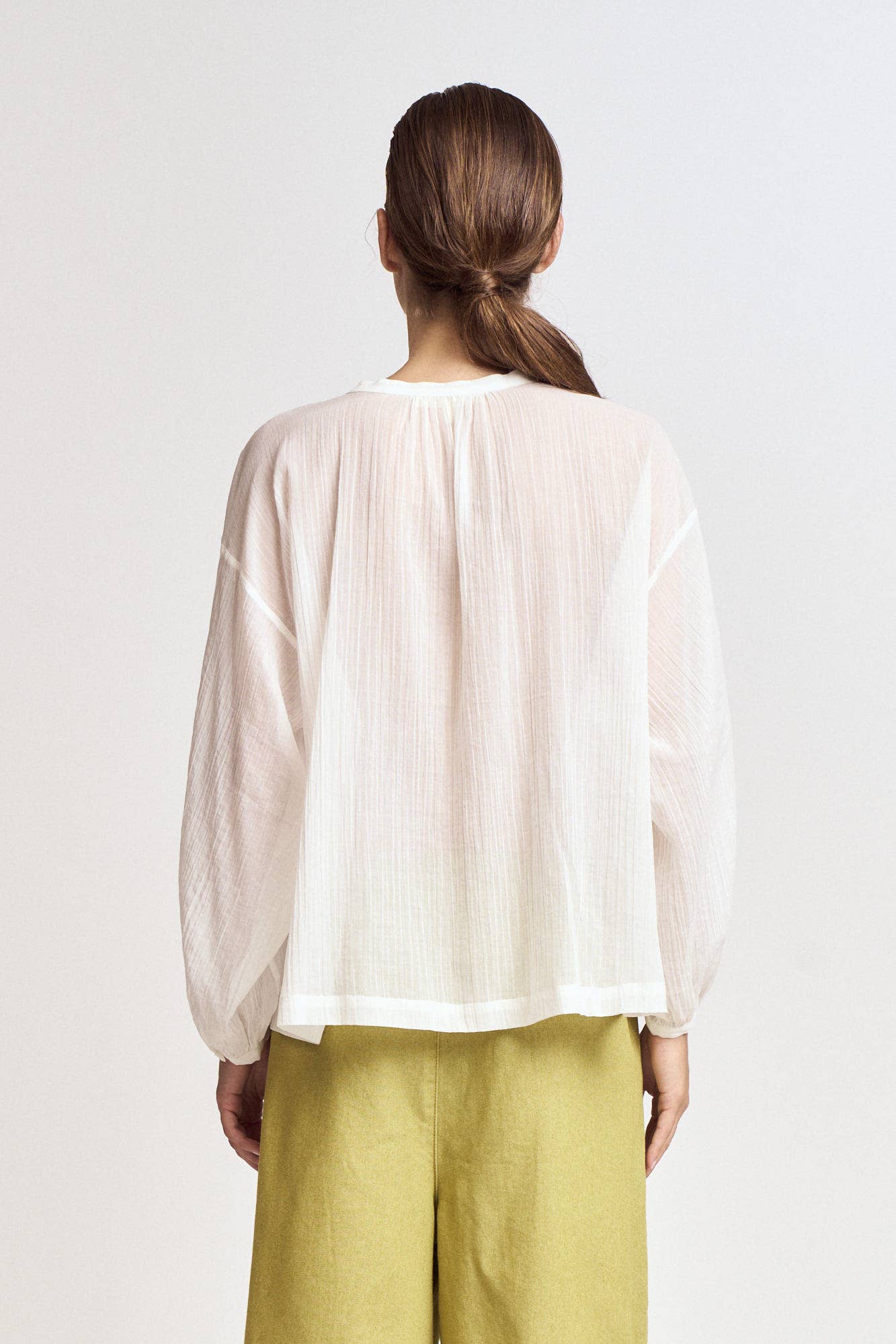 White Sheer Textured Cotton Blouse
