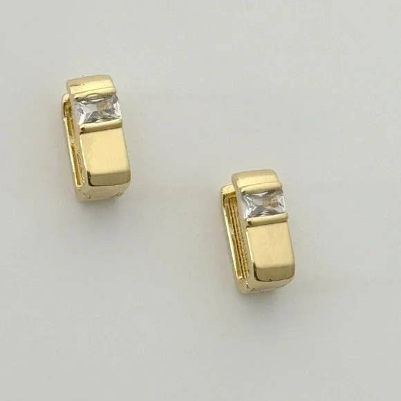 14K Gold Filled Rectangular CZ Baguette Hoops