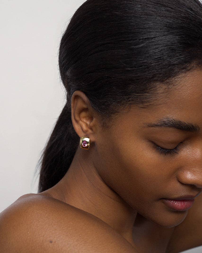 Gold Pink Gemstone Earrings