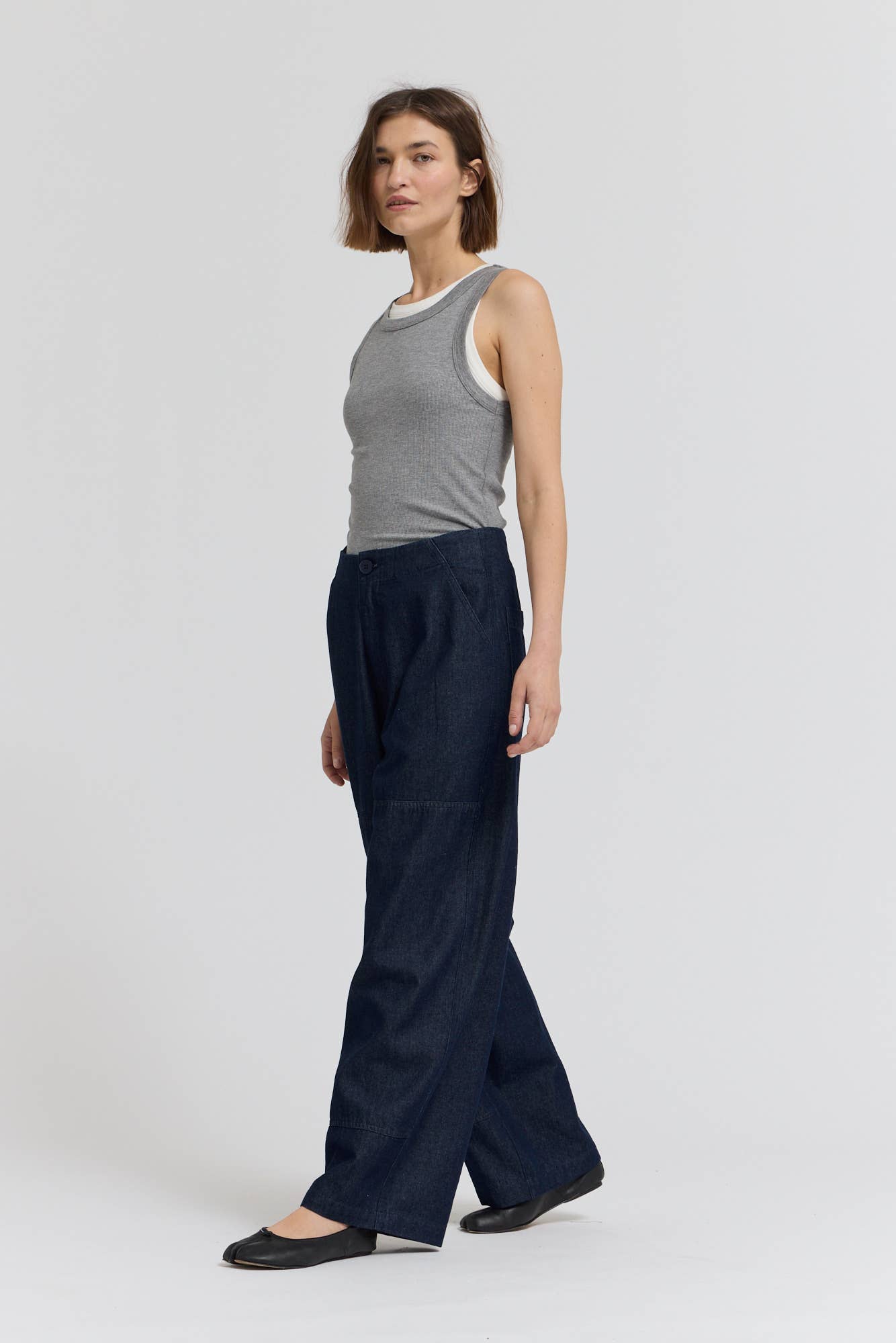 Indigo High Rise Curved Leg Trouser