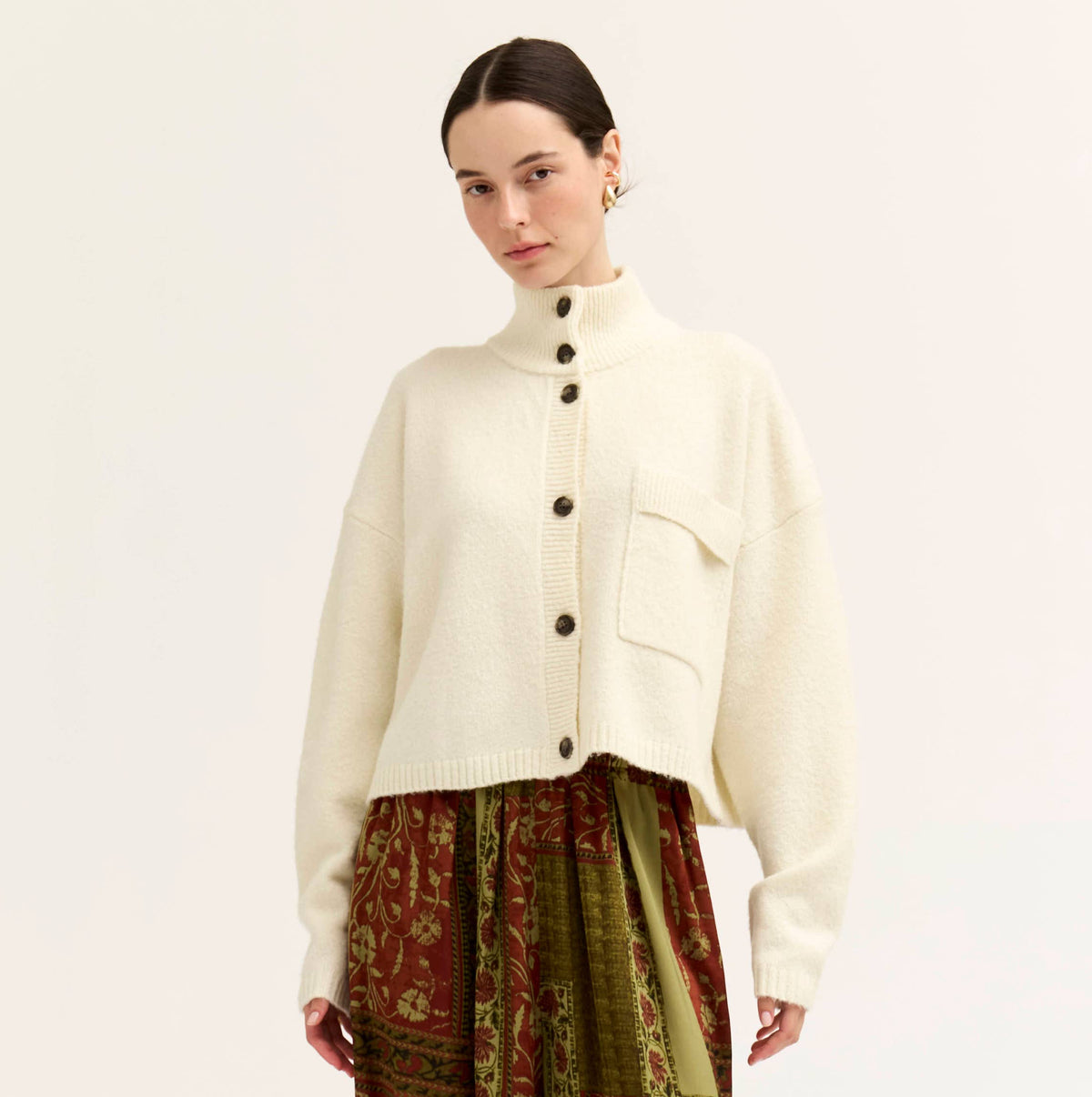 Funnel Neck Cropped Cardigan