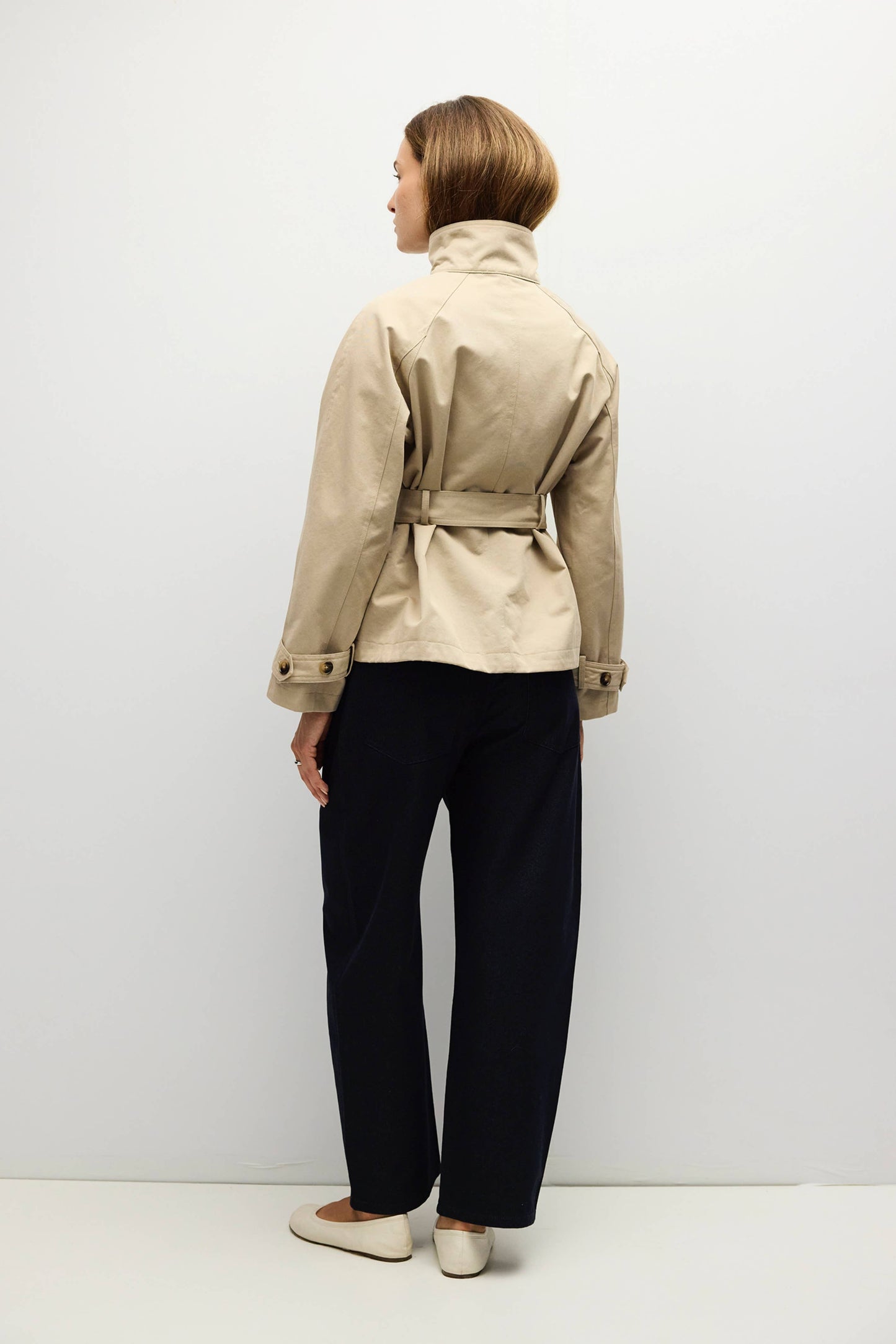High Neck Belted Raglan Jacket