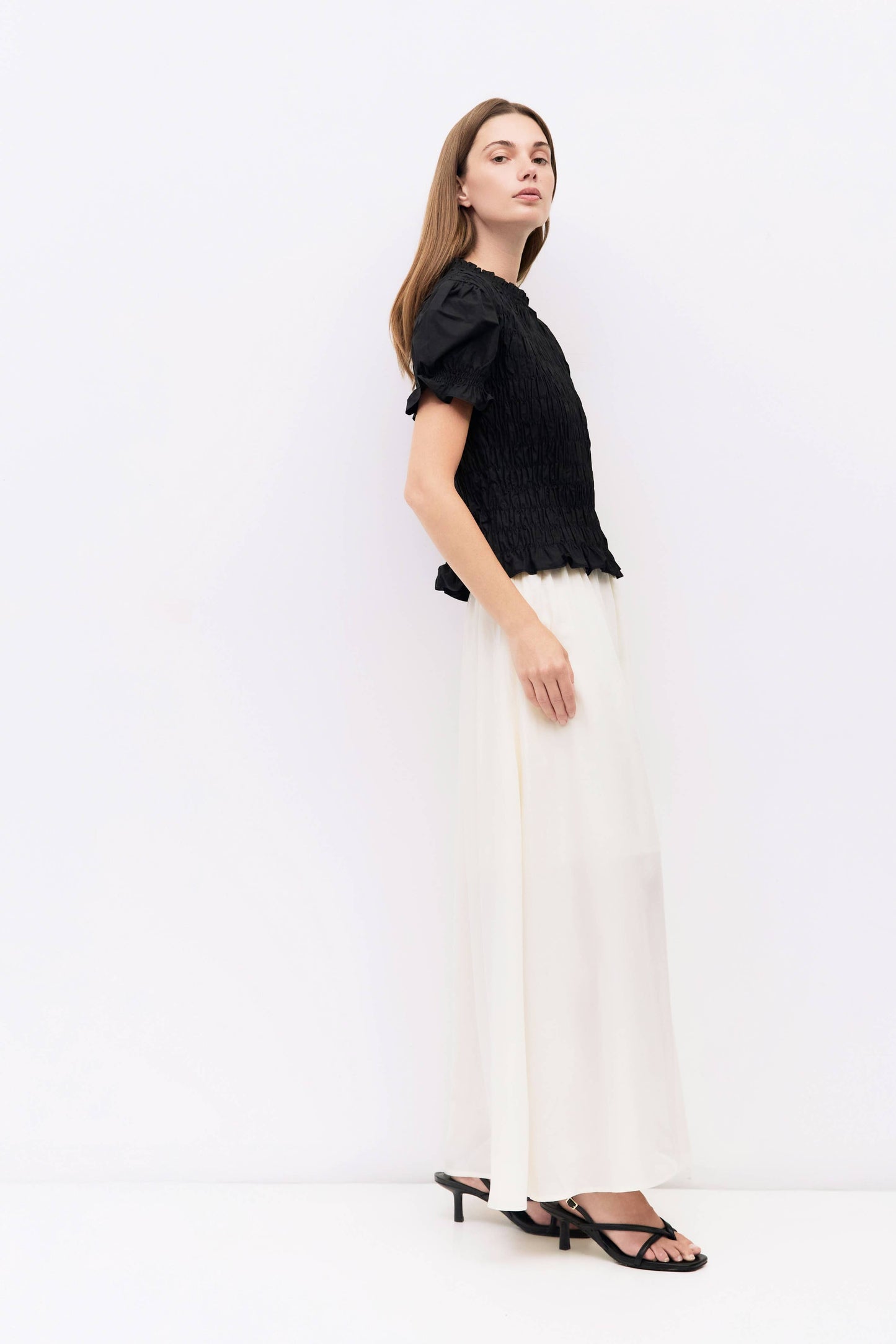 Cotton Smocked Puff Sleeve Blouse