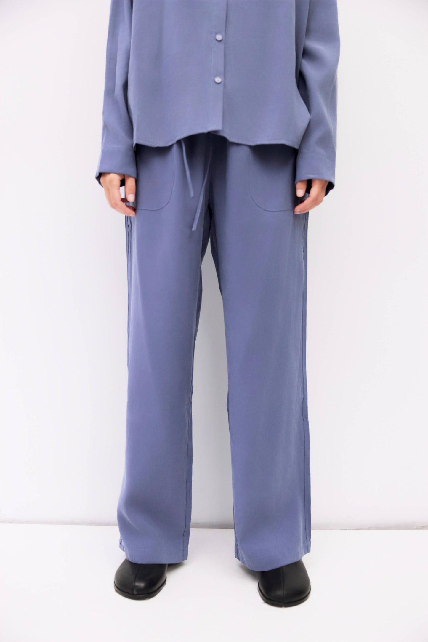 Brushed Drawstring Wide-Leg Pants