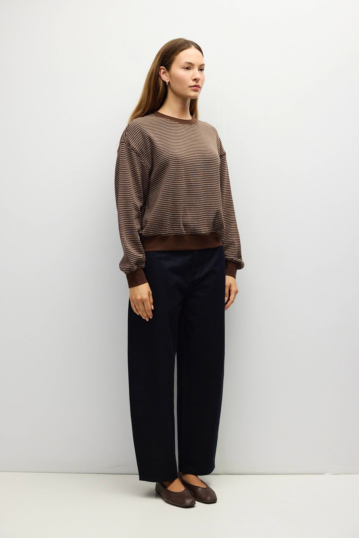 Stripe Crewneck Drop Shoulder Jersey Top