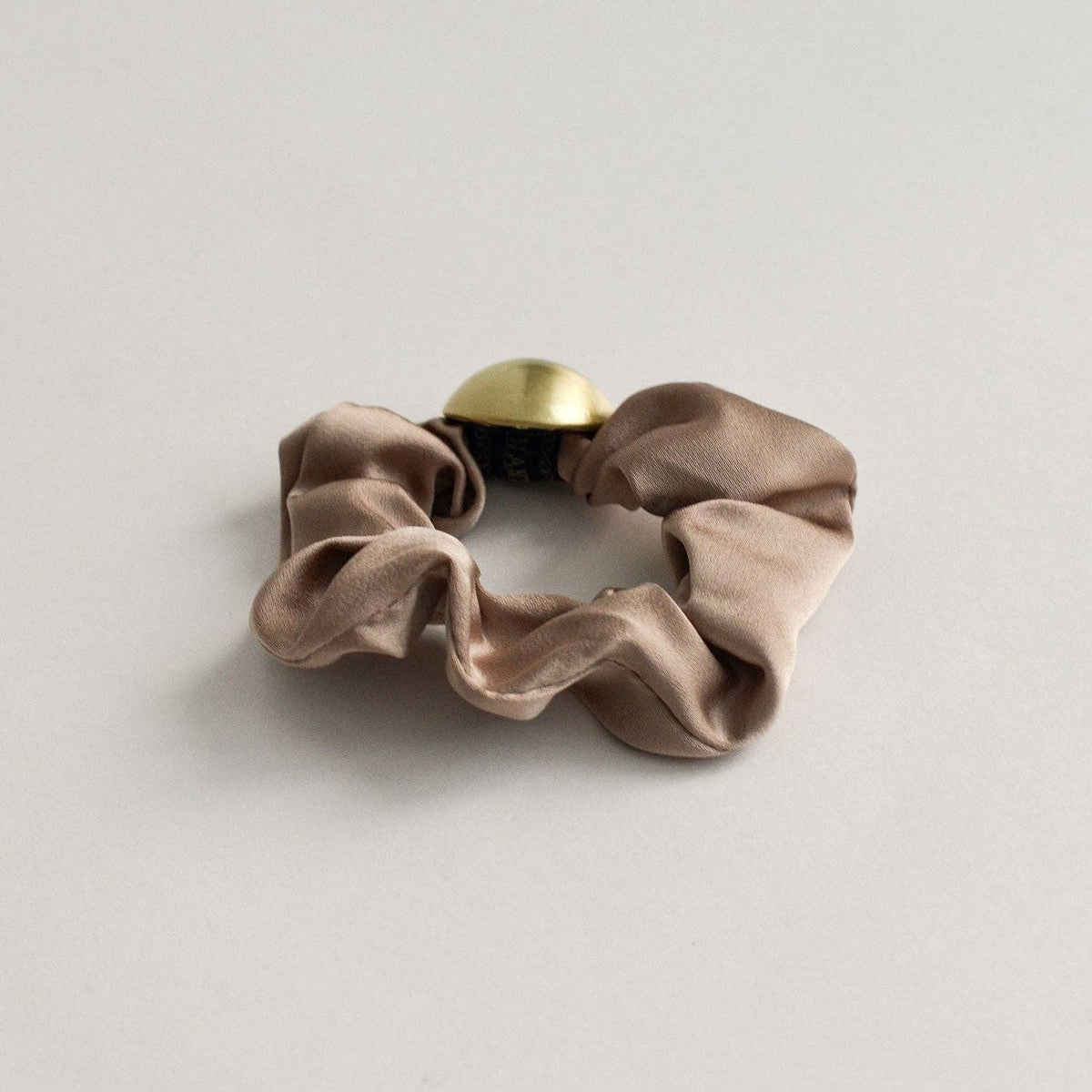 Beige Satin Scrunchie with Gold Charm