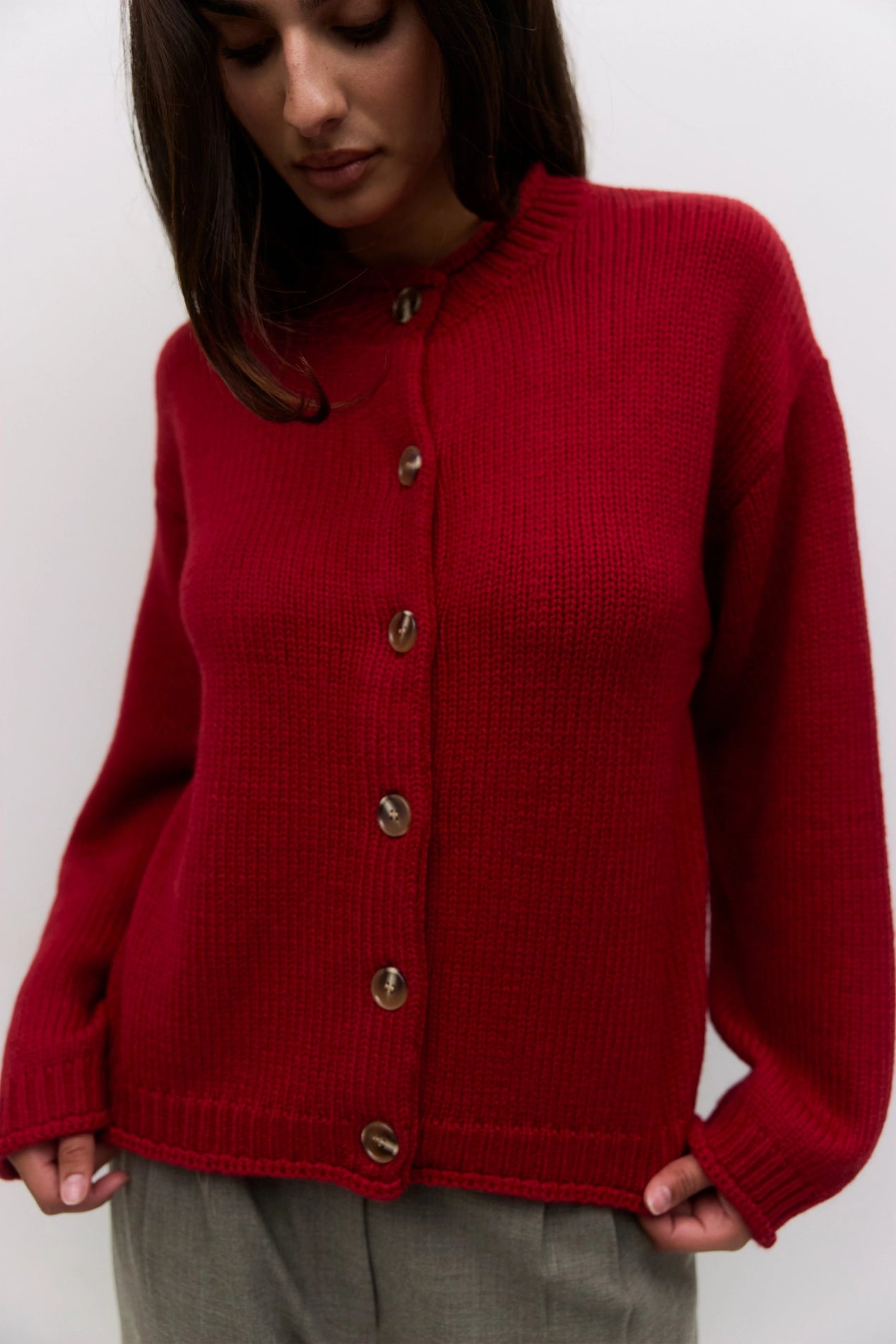 Rolled Edge Drop Shoulder Cardigan