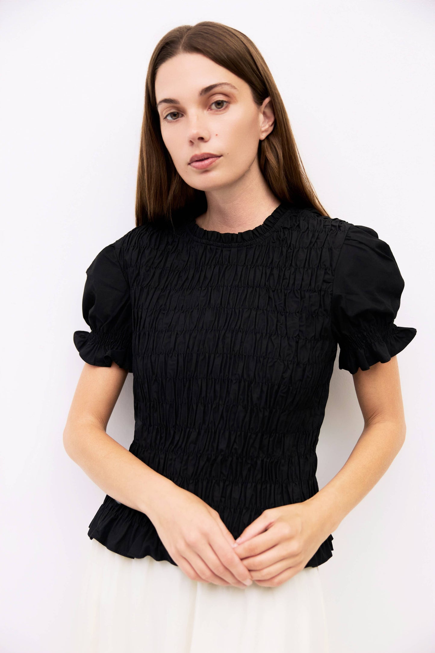 Cotton Smocked Puff Sleeve Blouse
