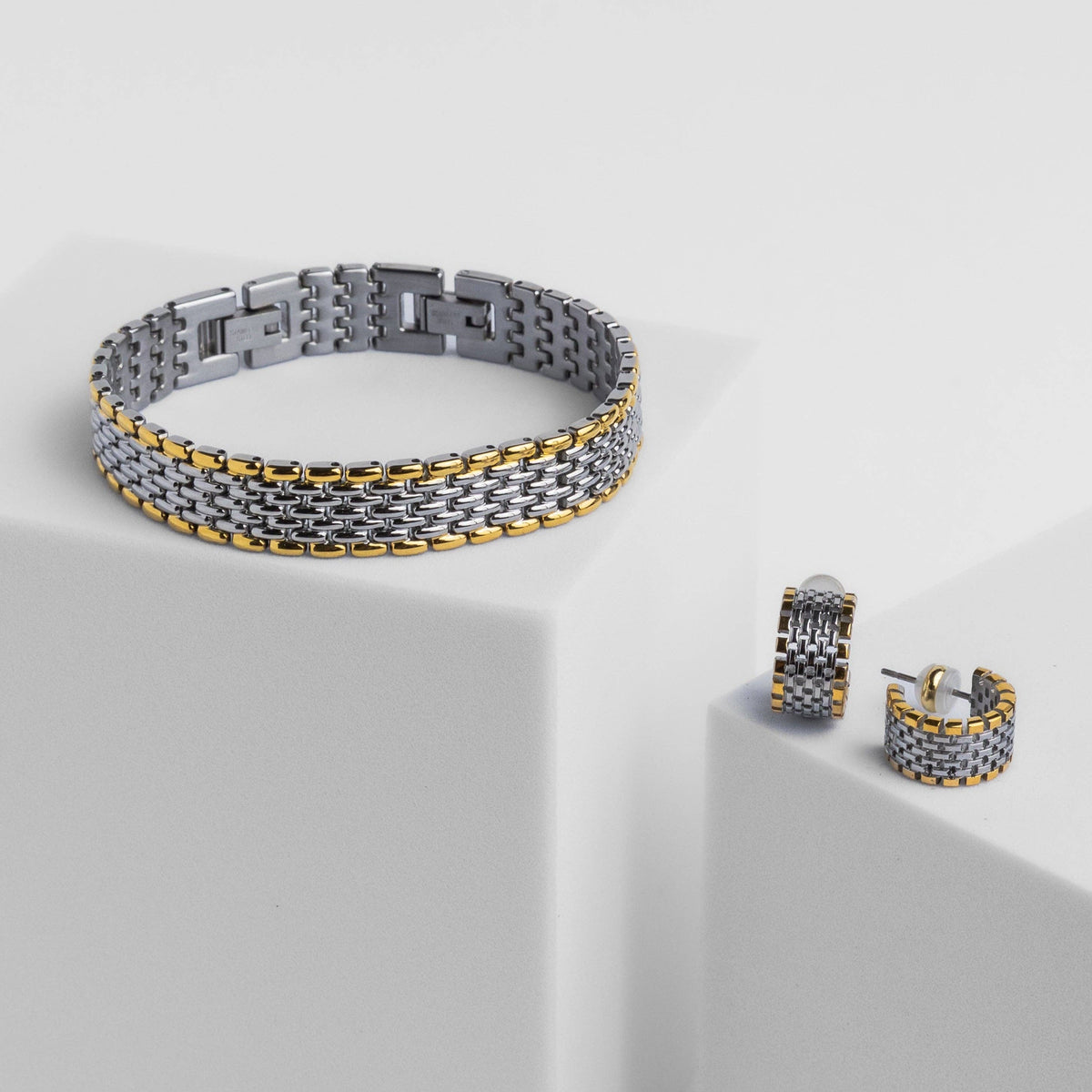 Two‑Tone Watch Hoop Earrings
