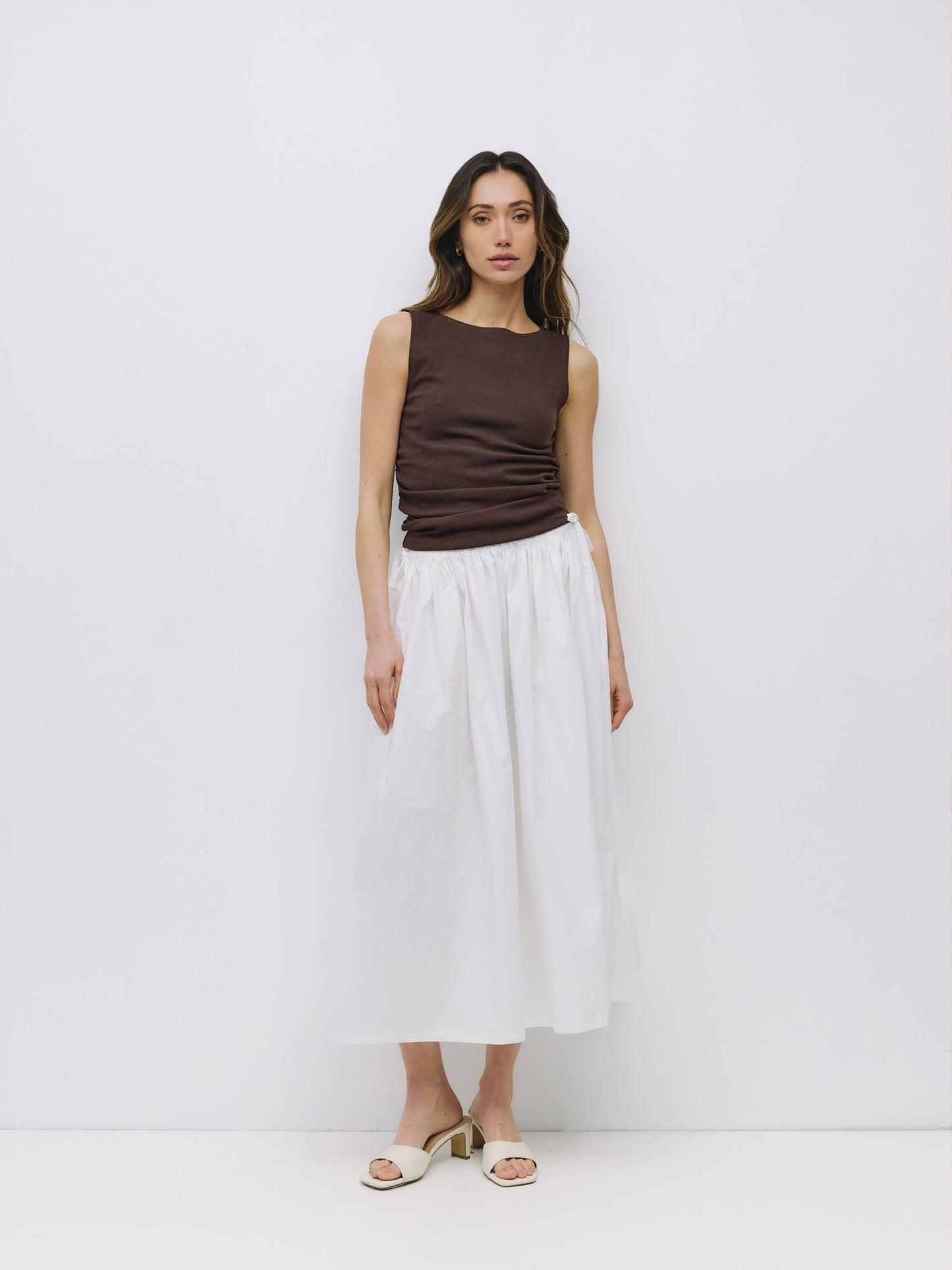 Boat Neck Ruched Knit Tank