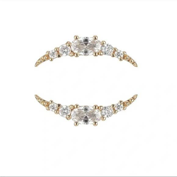 18K Gold Plated CZ Stones Crescent Stud Earrings