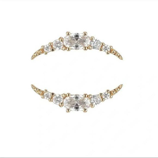 18K Gold Plated CZ Stones Crescent Stud Earrings