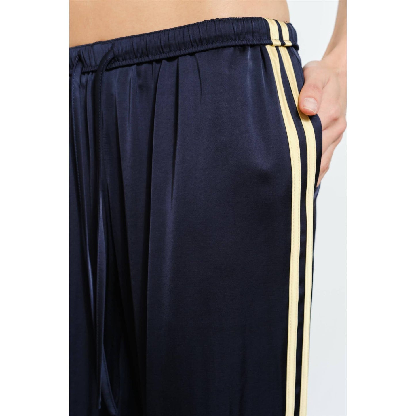 Navy Yellow Satin Track Pants