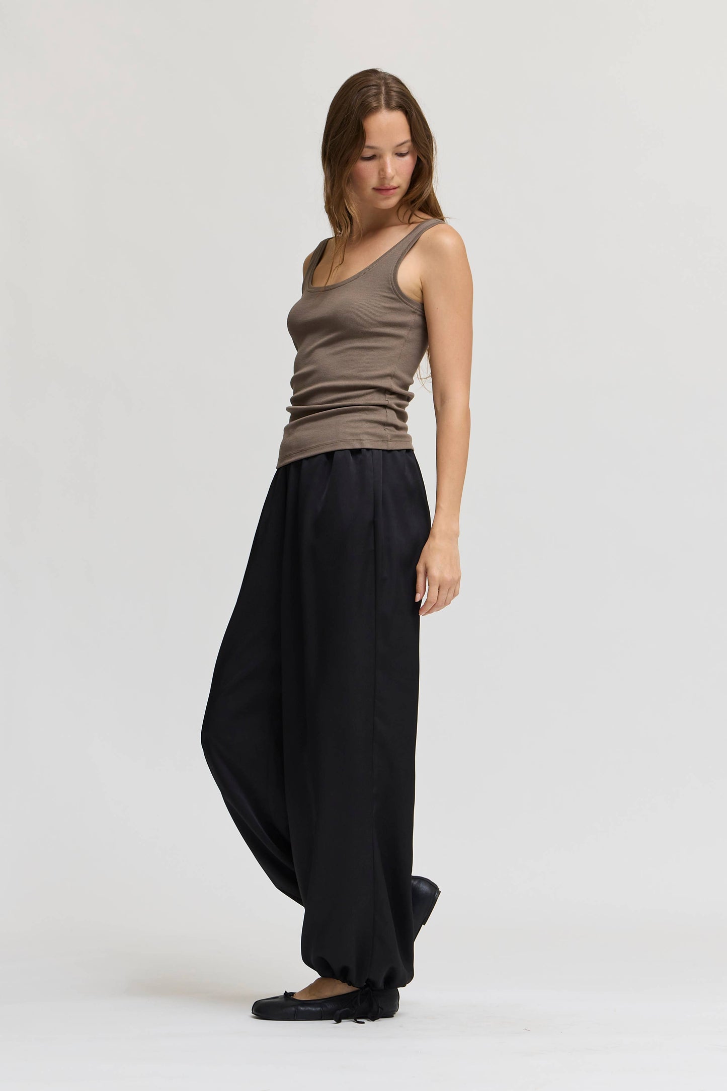 Taupe Brown jersey Scoop Tank Top