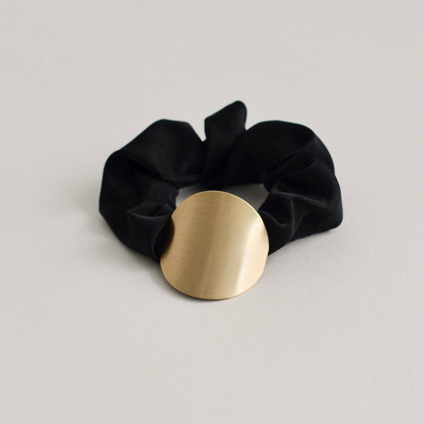 Black Satin Scrunchie with Round Gold Charm