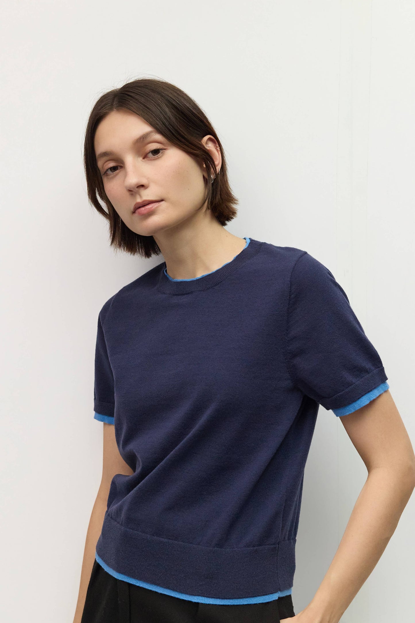 Knit Short Sleeve Contrast Top