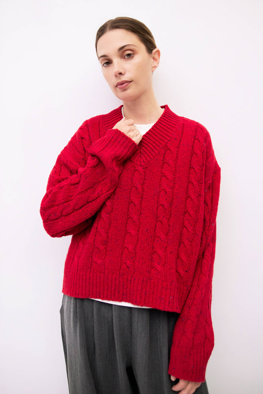Red Confetti Cable Knit Sweater