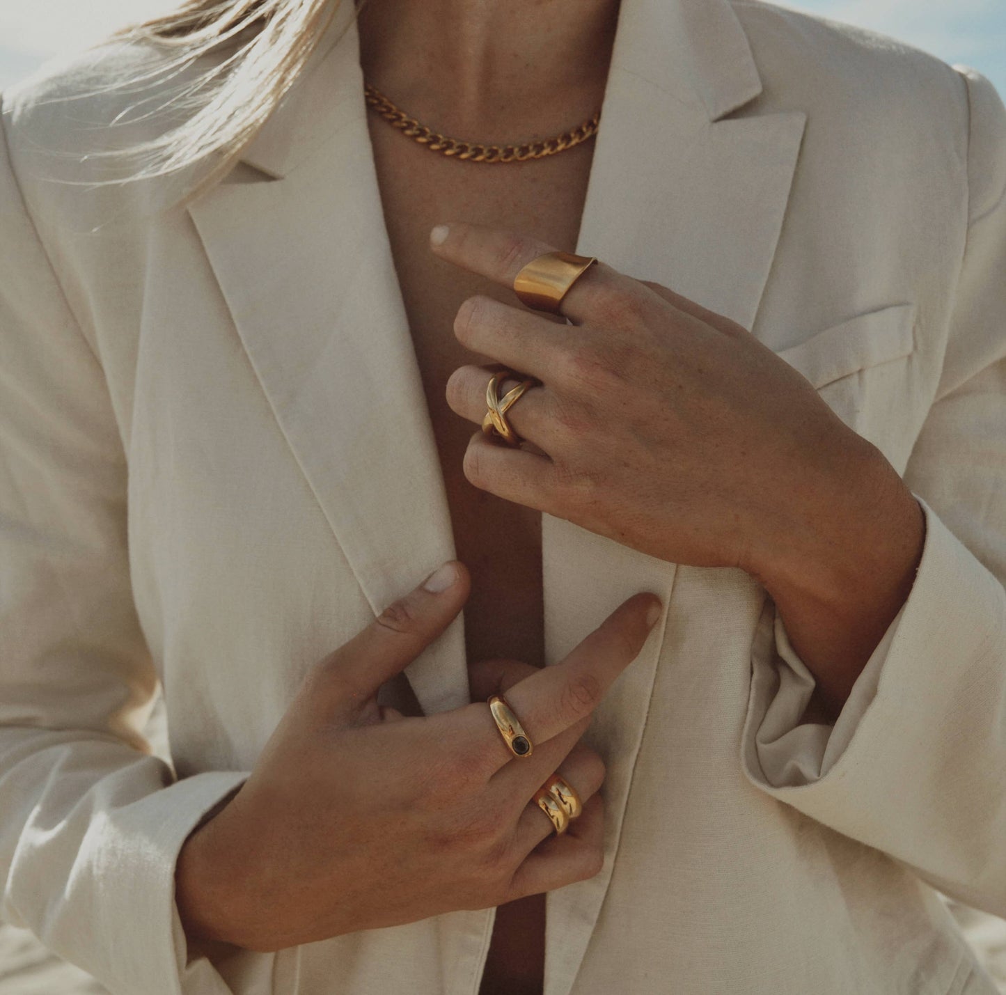 Gold Double Band Chunky Statement Ring