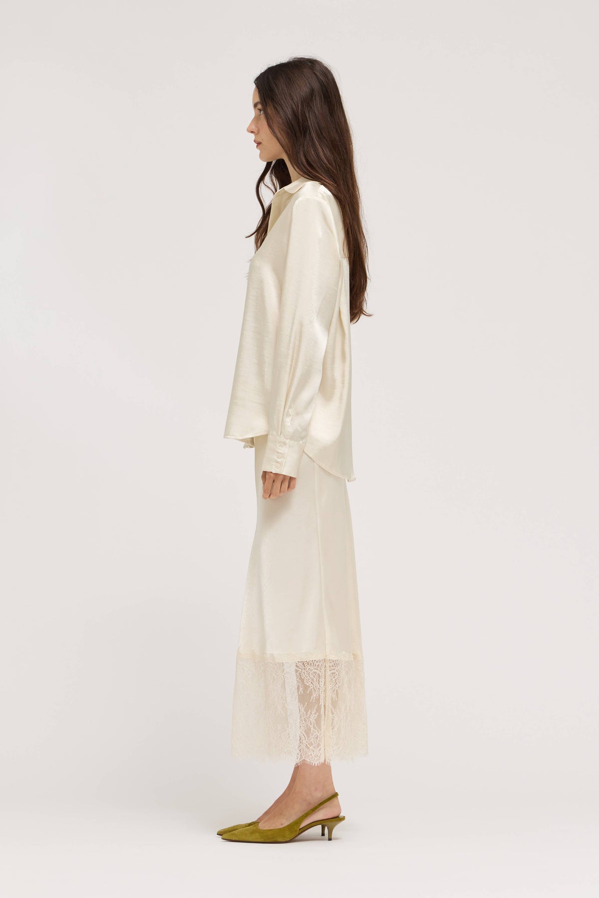 Ivory Satin Button-Down Blouse