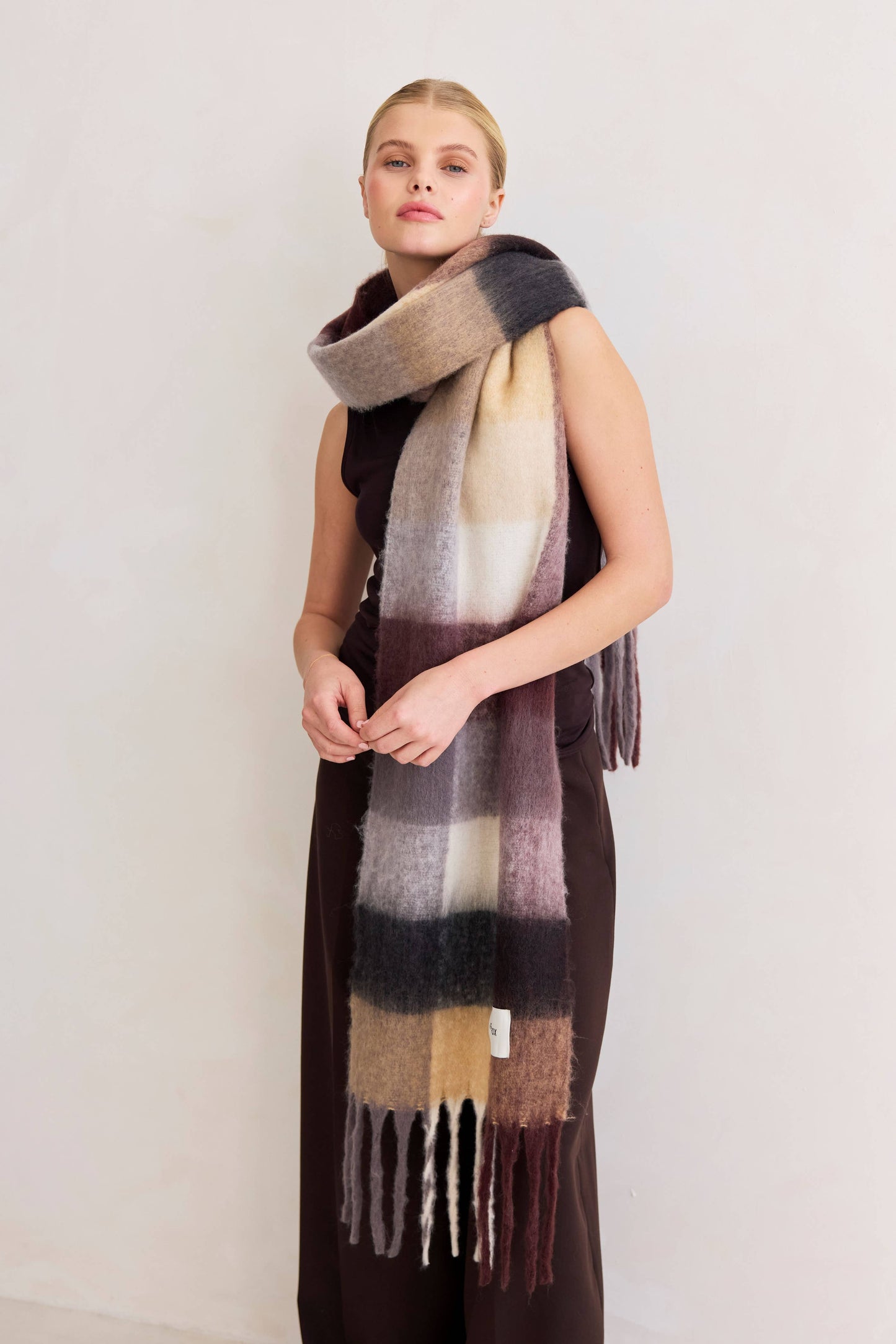 Purple/Brown Brushed Check Scarf
