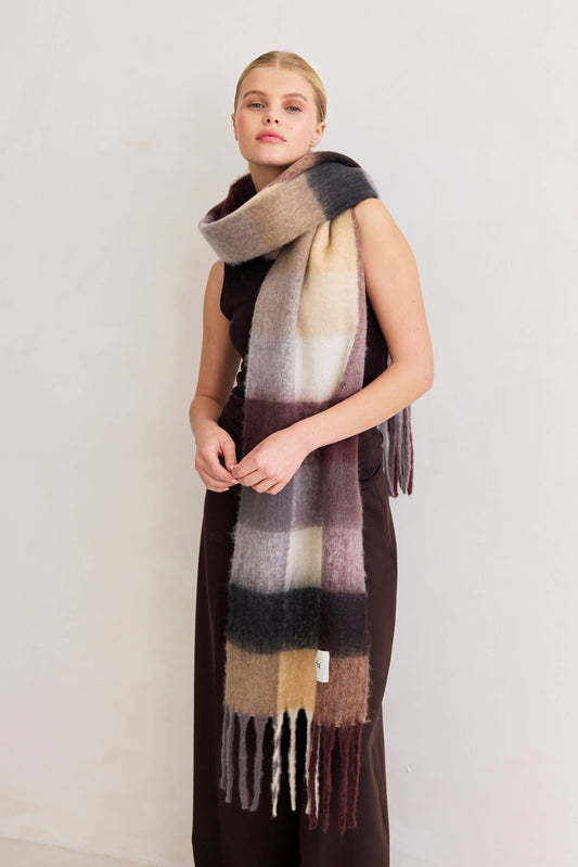 Purple/Brown Brushed Plaid Oversized Scarf